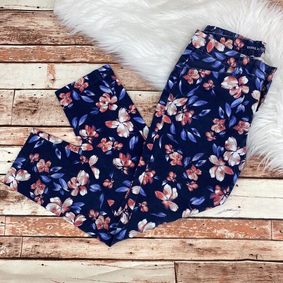 Khakis By Gap Women's Slim City Floral Print Crop Chino Pants Size 0 Blue Pink - Picture 2 of 7